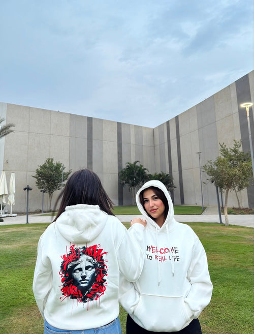 "Welcome to Real Life" White Hoodie