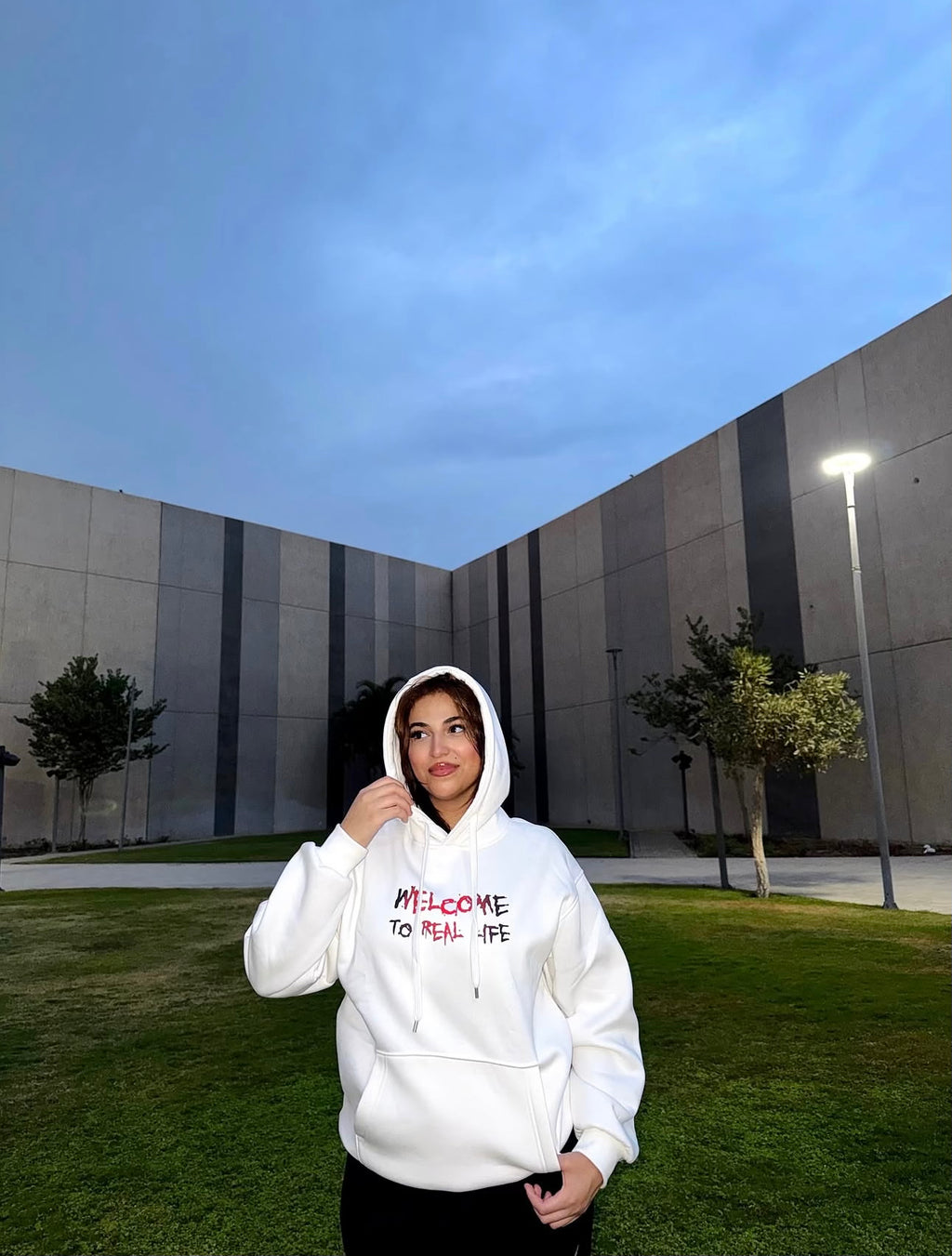 "Welcome to Real Life" White Hoodie